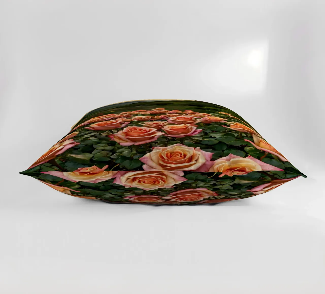 Un vivace campo di rose color pesca in fiore in una valle panoramica cuscino da DesignDoodle