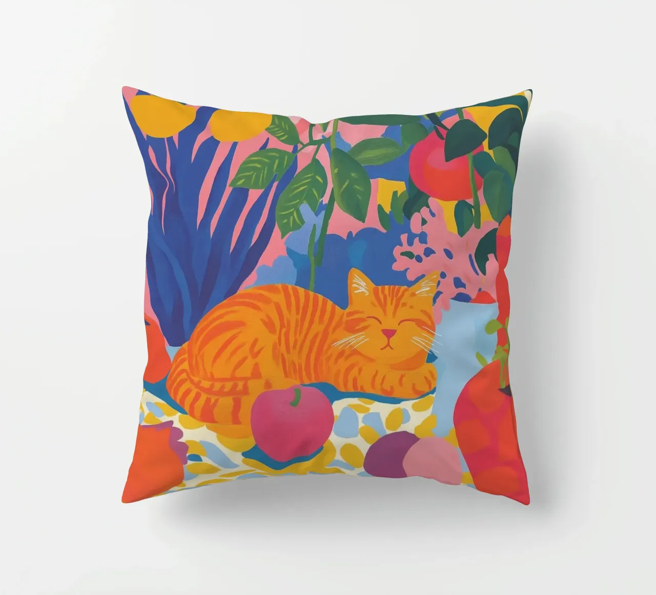Flowery cat corner decorative cushion by Carinaprint