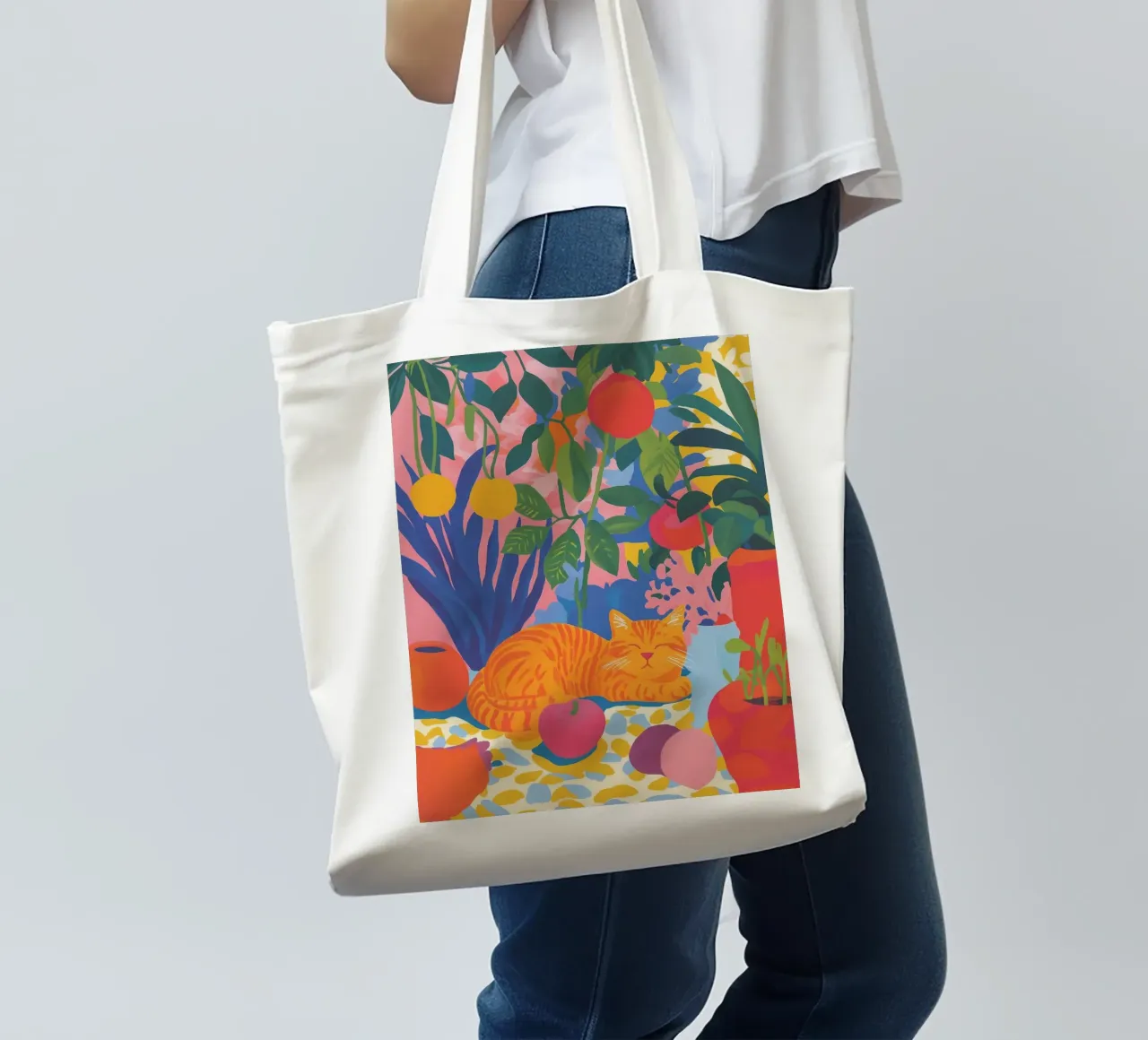 Flowery cat corner tote bag by Carinaprint