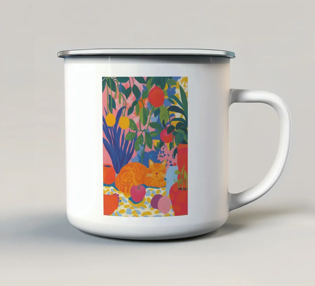 Angolo del gatto fiorito tazza in smalto da Carinaprint