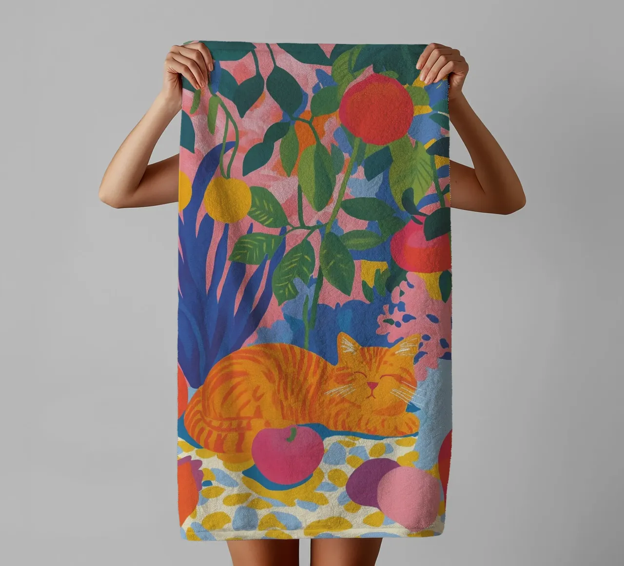 Flowery cat corner towel by Carinaprint