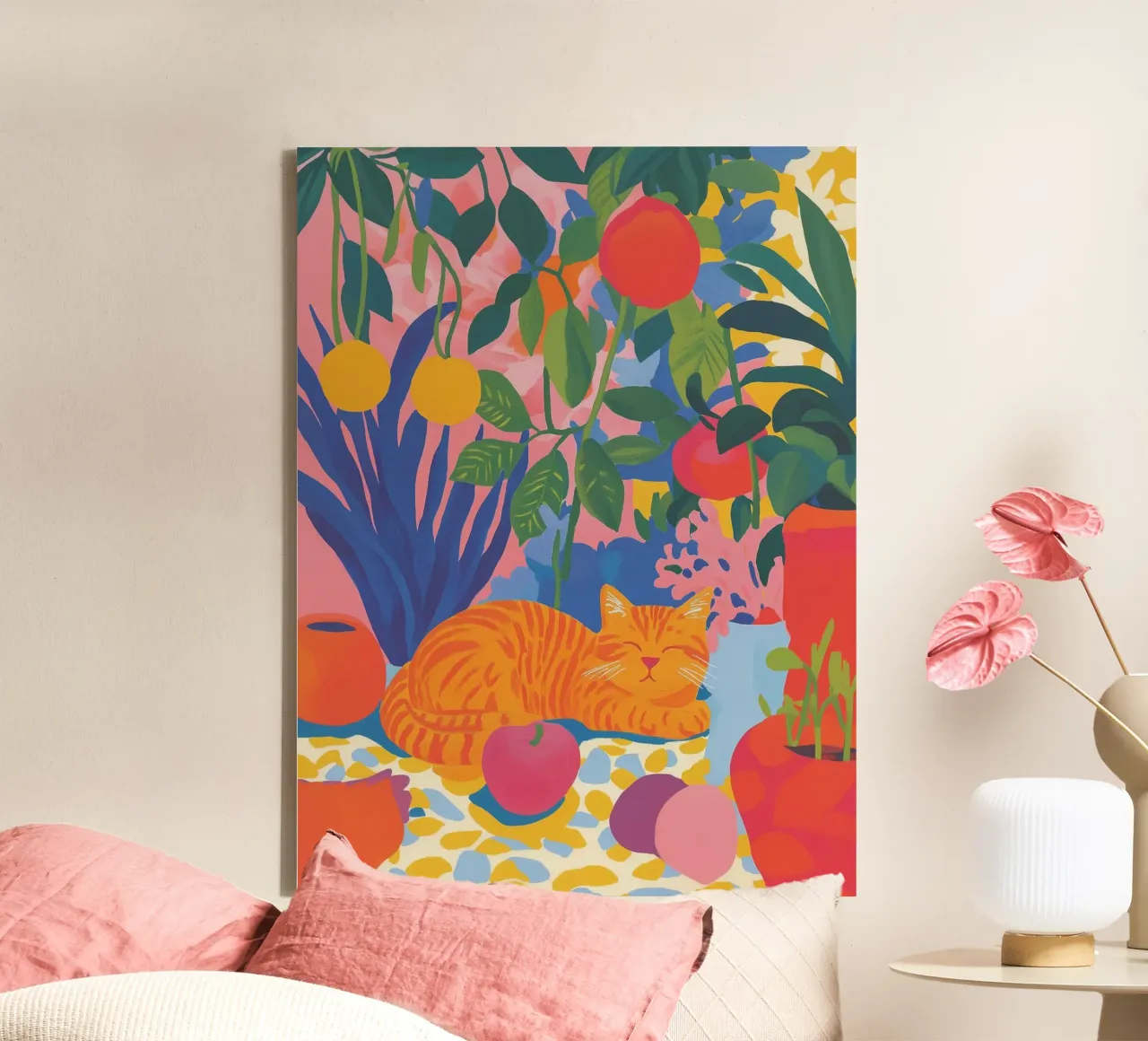 Flowery cat corner canvas by Carinaprint