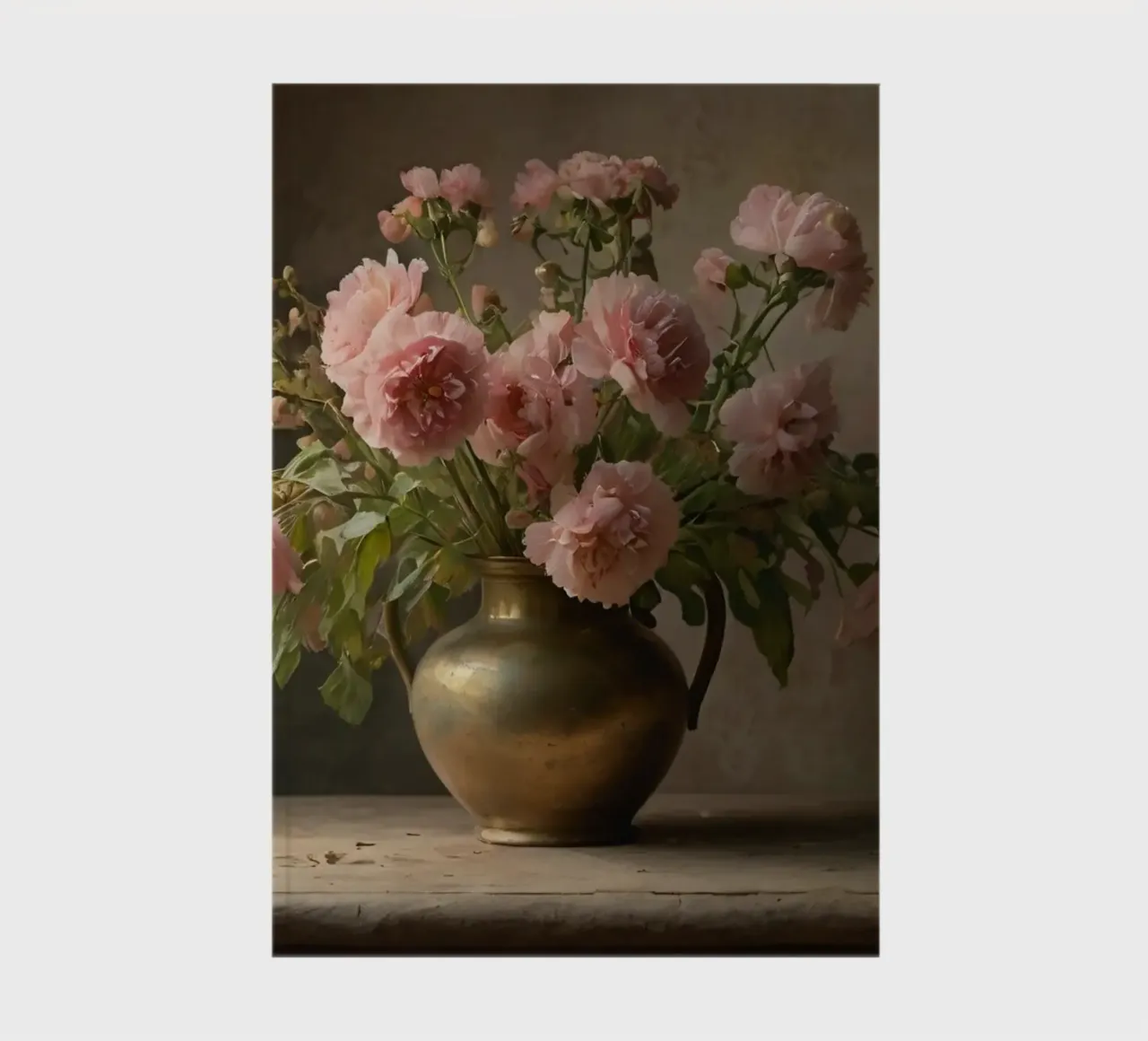 A vintage brass vase filled with soft pink flowers notebook by DesignDoodle