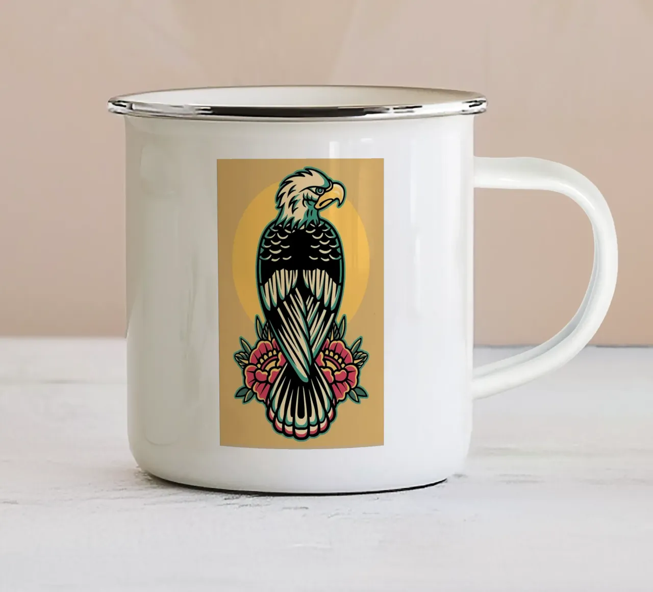 Aquila e rose retrò tazza in smalto da diedrich