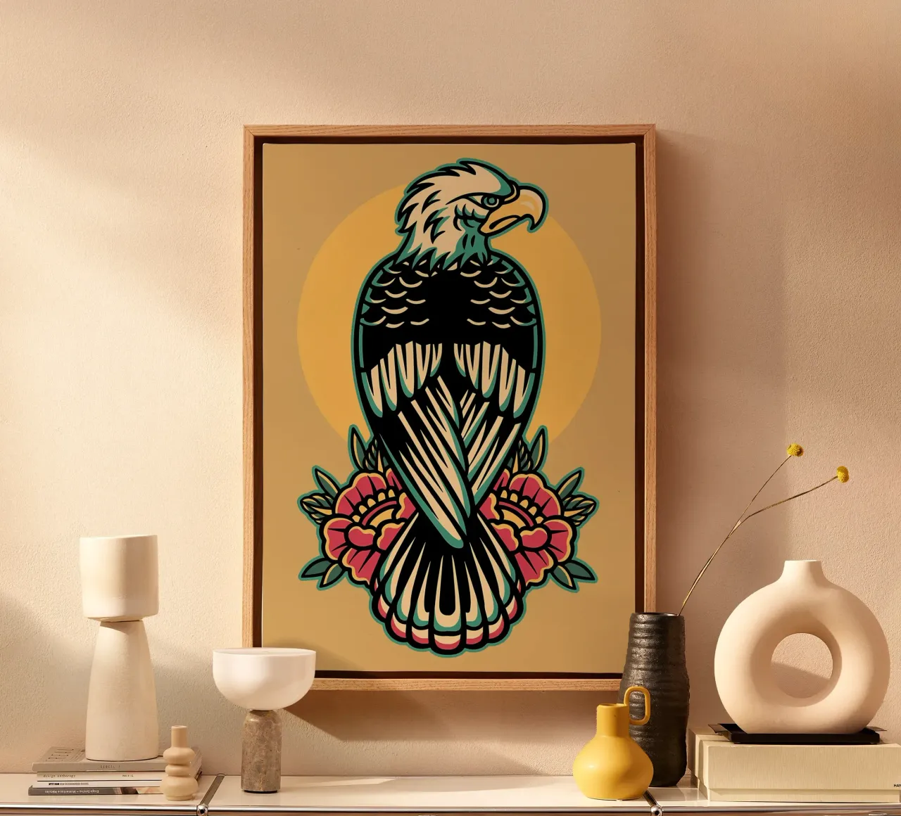 Adelaar en rozen retro canvas met Baklijst van diedrich