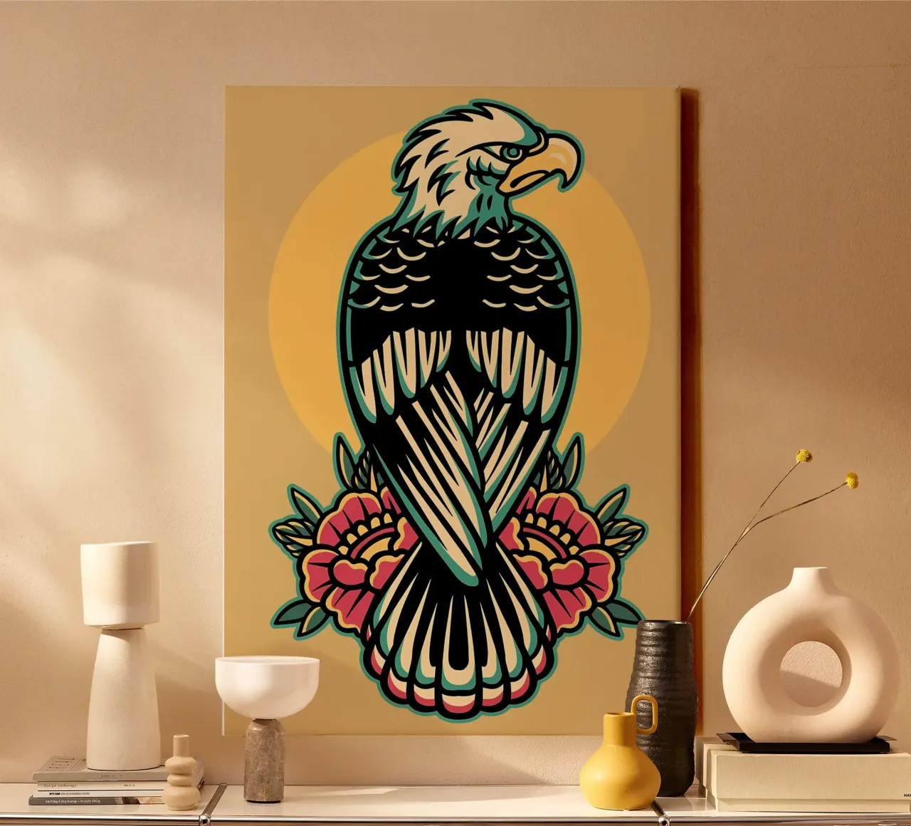 Adelaar en rozen retro canvas met Baklijst van diedrich