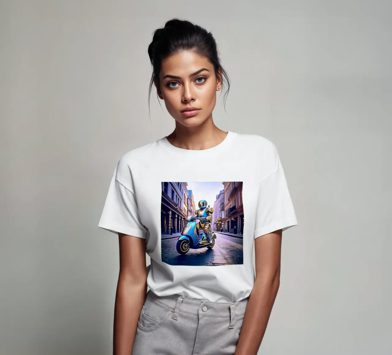 ROBOT EN SCOOTER BLEU. VIOLET t-shirt da Thierry vobmann photography