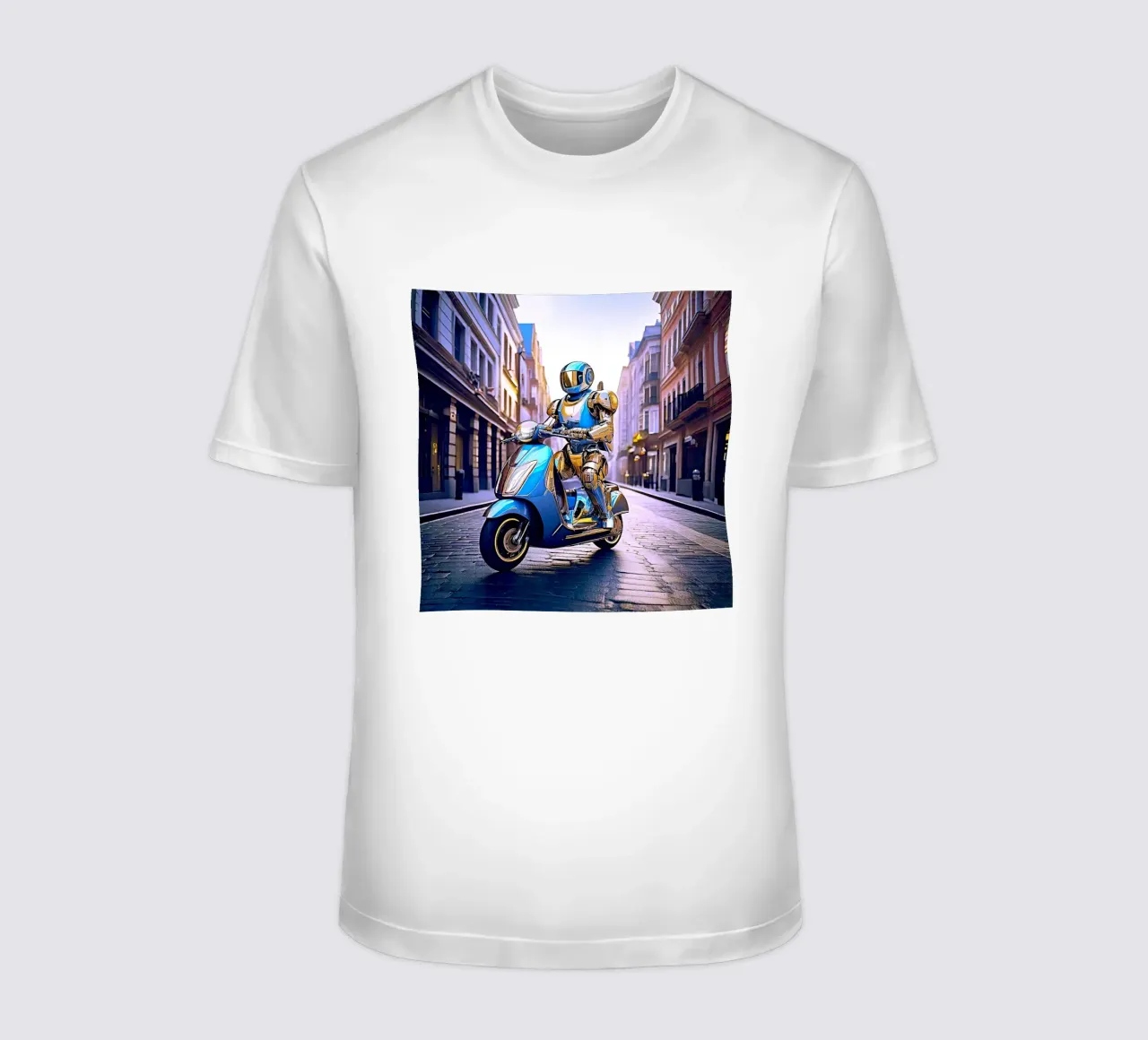 ROBOT EN SCOOTER BLEU. VIOLET t-shirt da Thierry vobmann photography