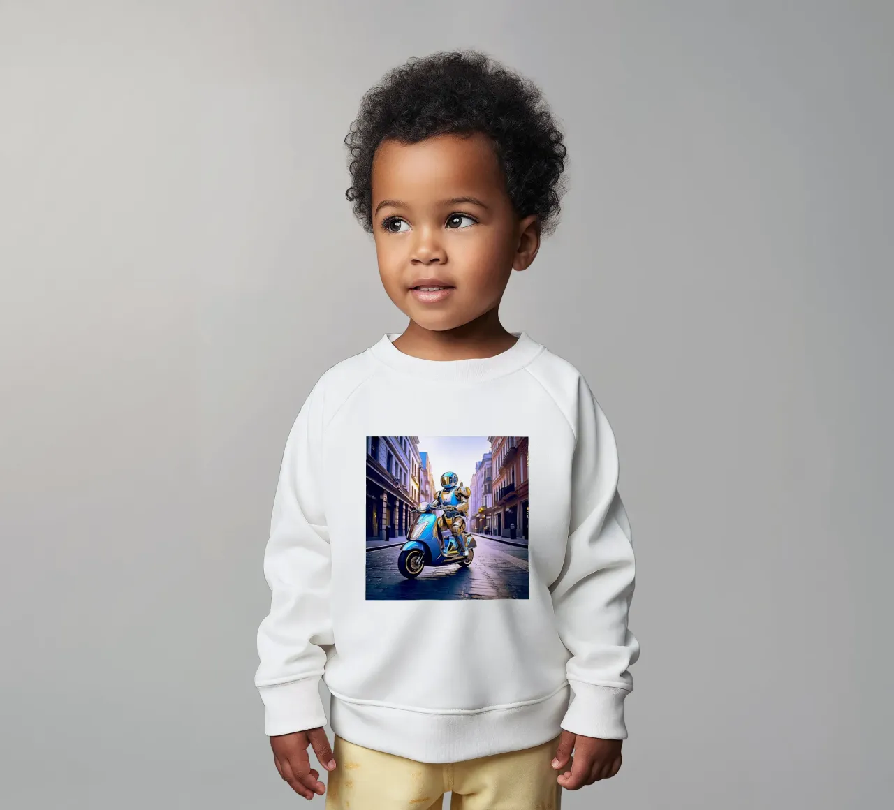 ROBOT EN SCOOTER BLEU. VIOLET felpa neonato da Thierry vobmann photography