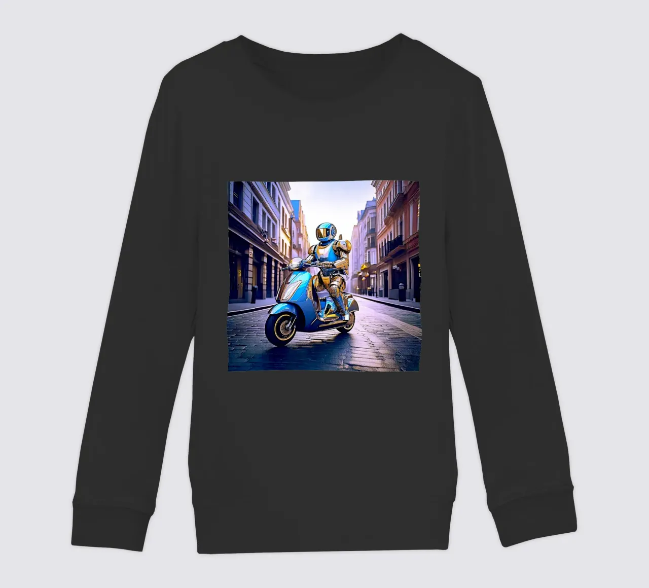 ROBOT EN SCOOTER BLEU. VIOLET felpa bambino da Thierry vobmann photography