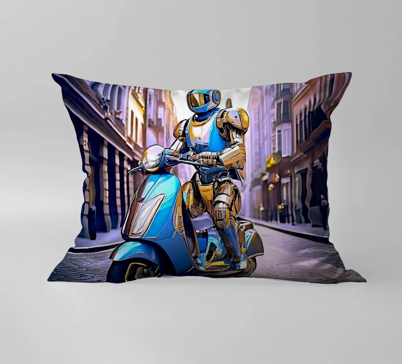 ROBOT EN SCOOTER BLEU. VIOLET cuscino da Thierry vobmann photography