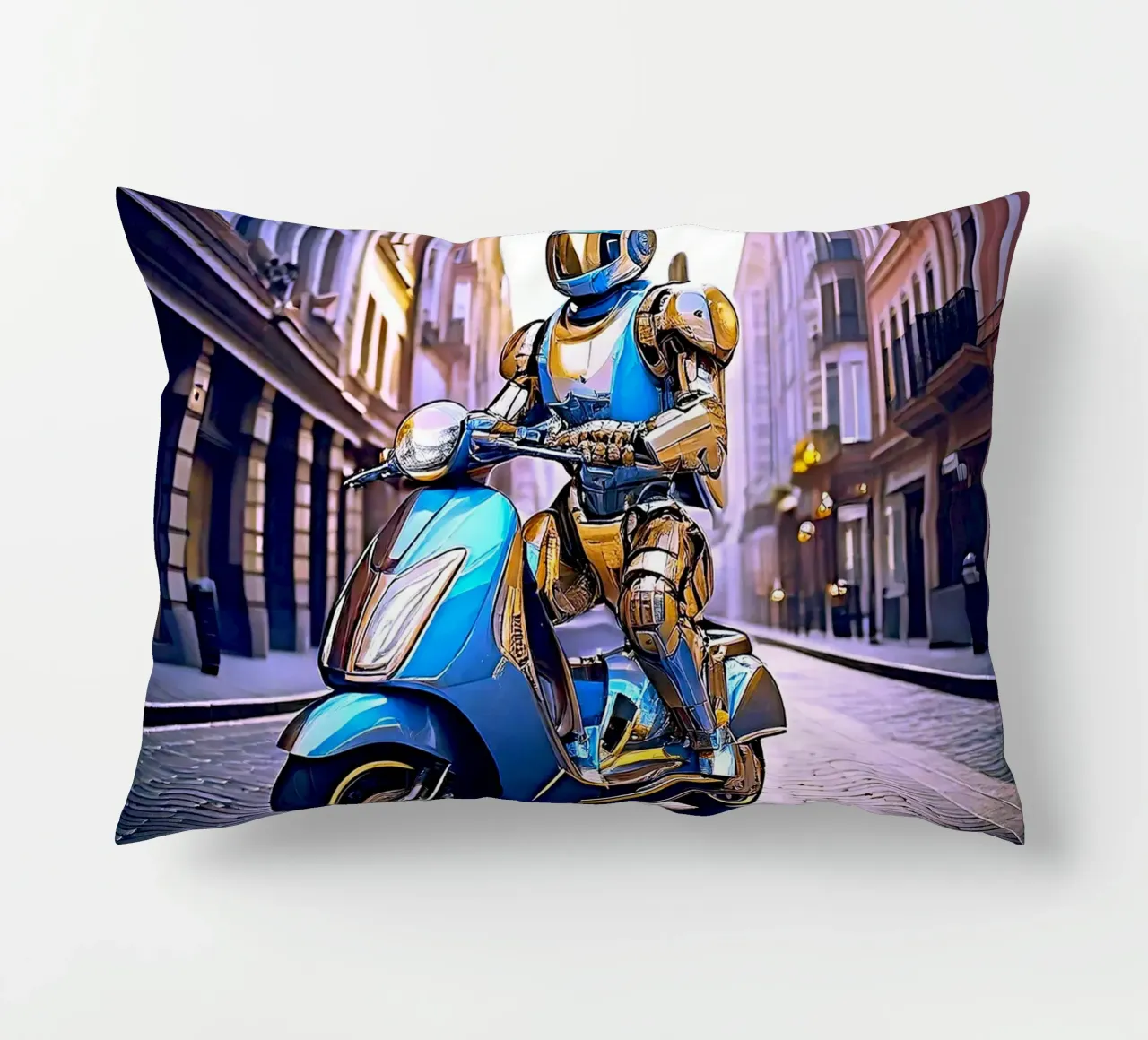 ROBOT EN SCOOTER BLEU. VIOLET cuscino da Thierry vobmann photography