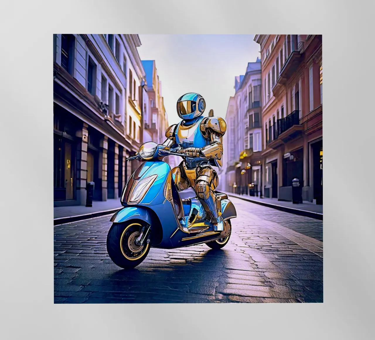 ROBOT EN SCOOTER BLEU. VIOLET pellicola backlit da Thierry vobmann photography