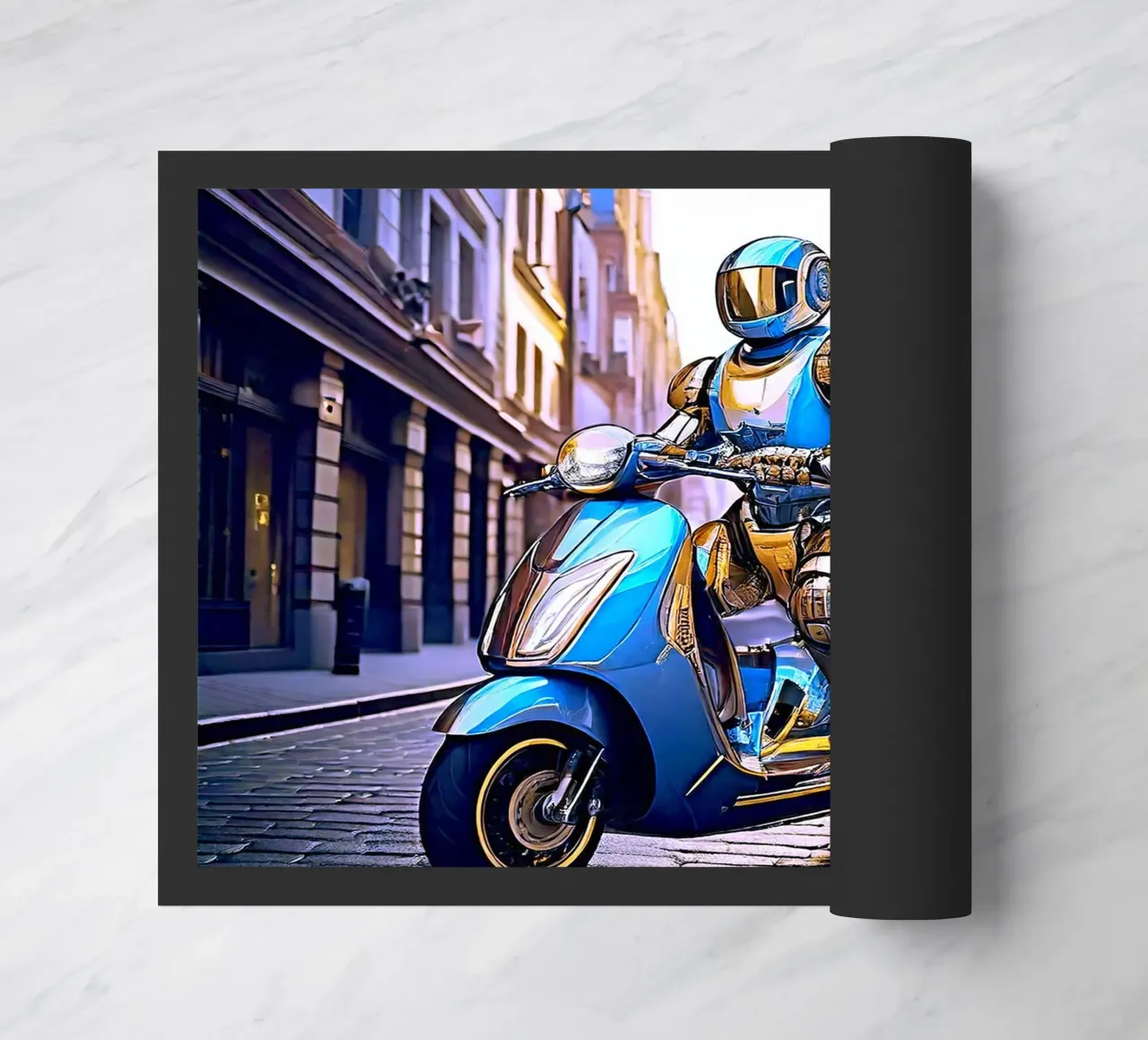 ROBOT EN SCOOTER BLEU. VIOLET zerbino da Thierry vobmann photography