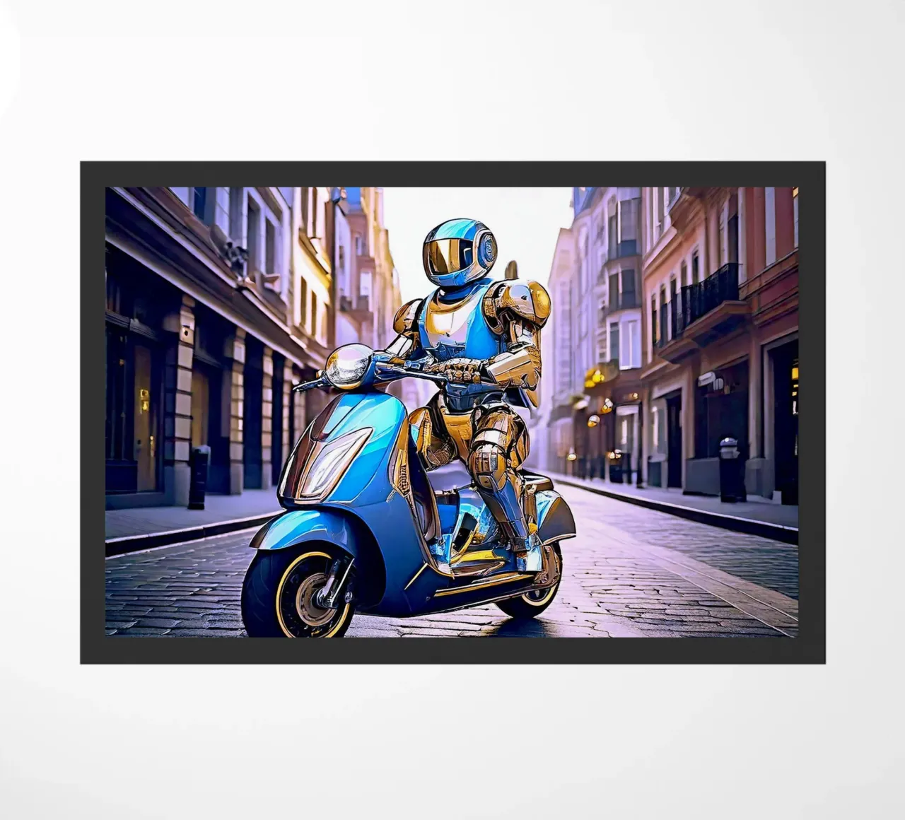 ROBOT EN SCOOTER BLEU. VIOLET zerbino da Thierry vobmann photography