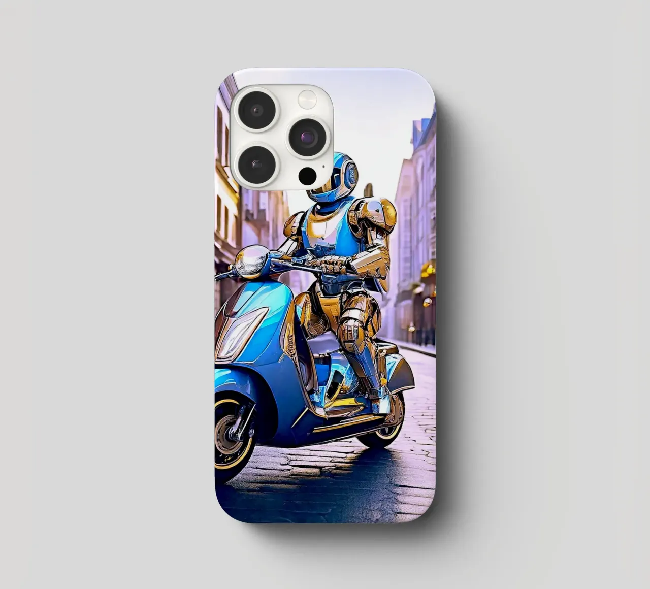 ROBOT EN SCOOTER BLEU. VIOLET cover iphone da Thierry vobmann photography