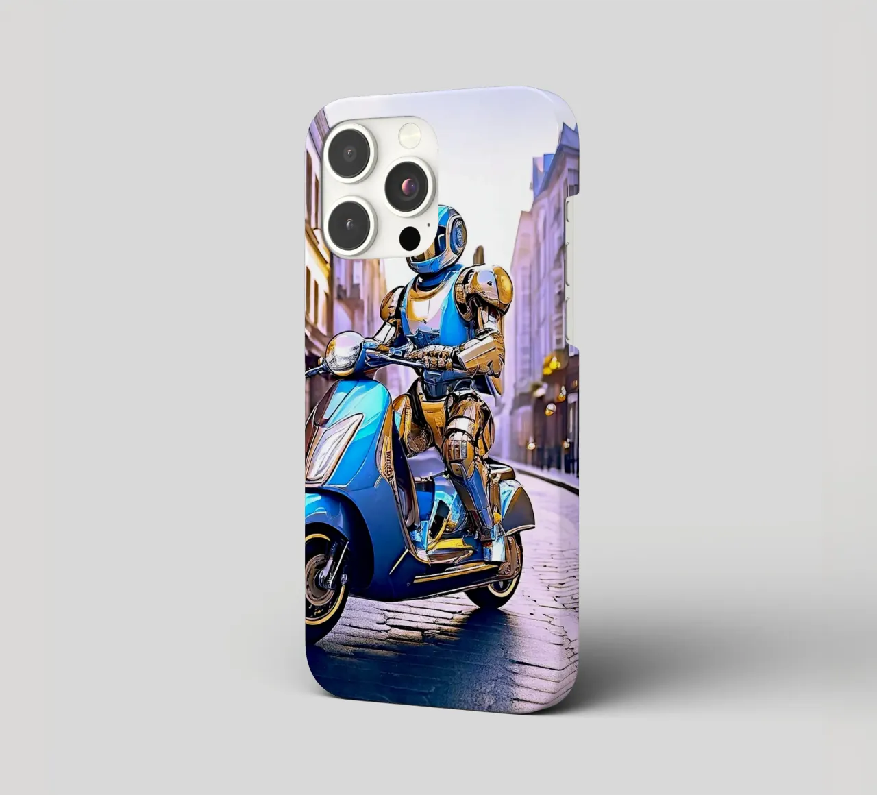 ROBOT EN SCOOTER BLEU. VIOLET cover iphone da Thierry vobmann photography