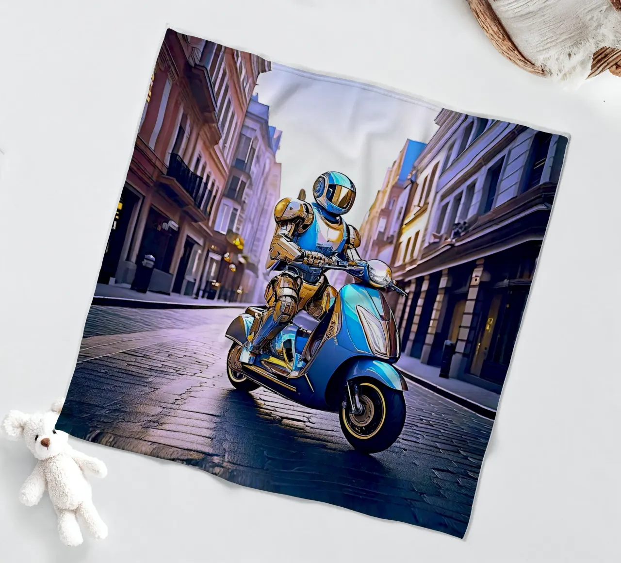 ROBOT EN SCOOTER BLEU. VIOLET coperta in pile da Thierry vobmann photography