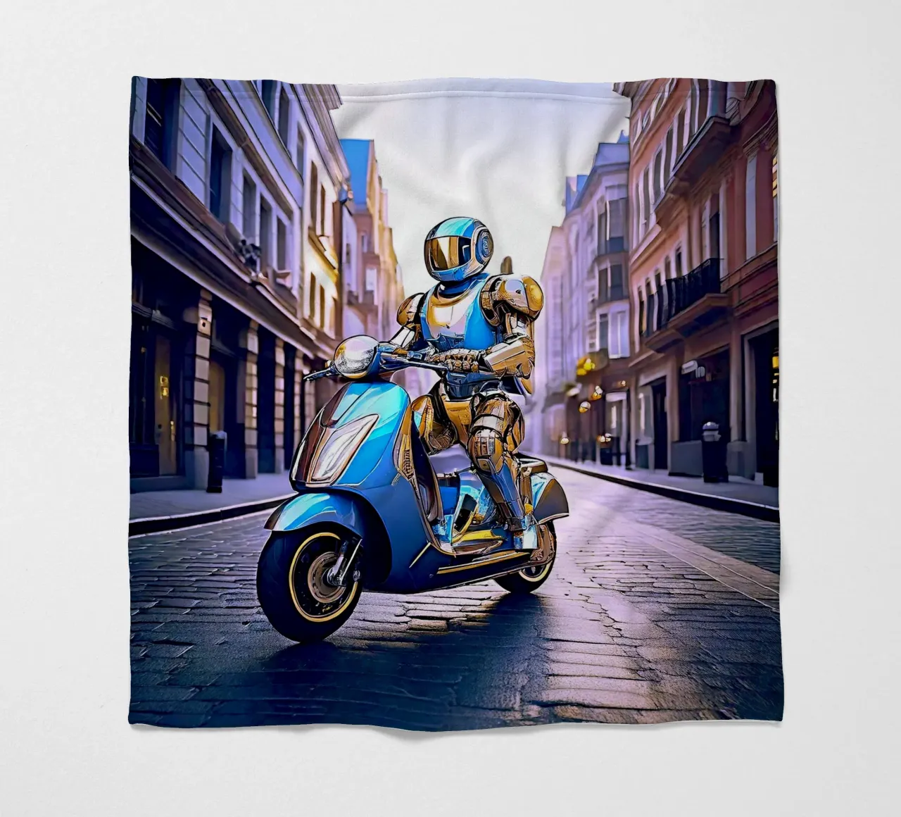 ROBOT EN SCOOTER BLEU. VIOLET coperta in pile da Thierry vobmann photography