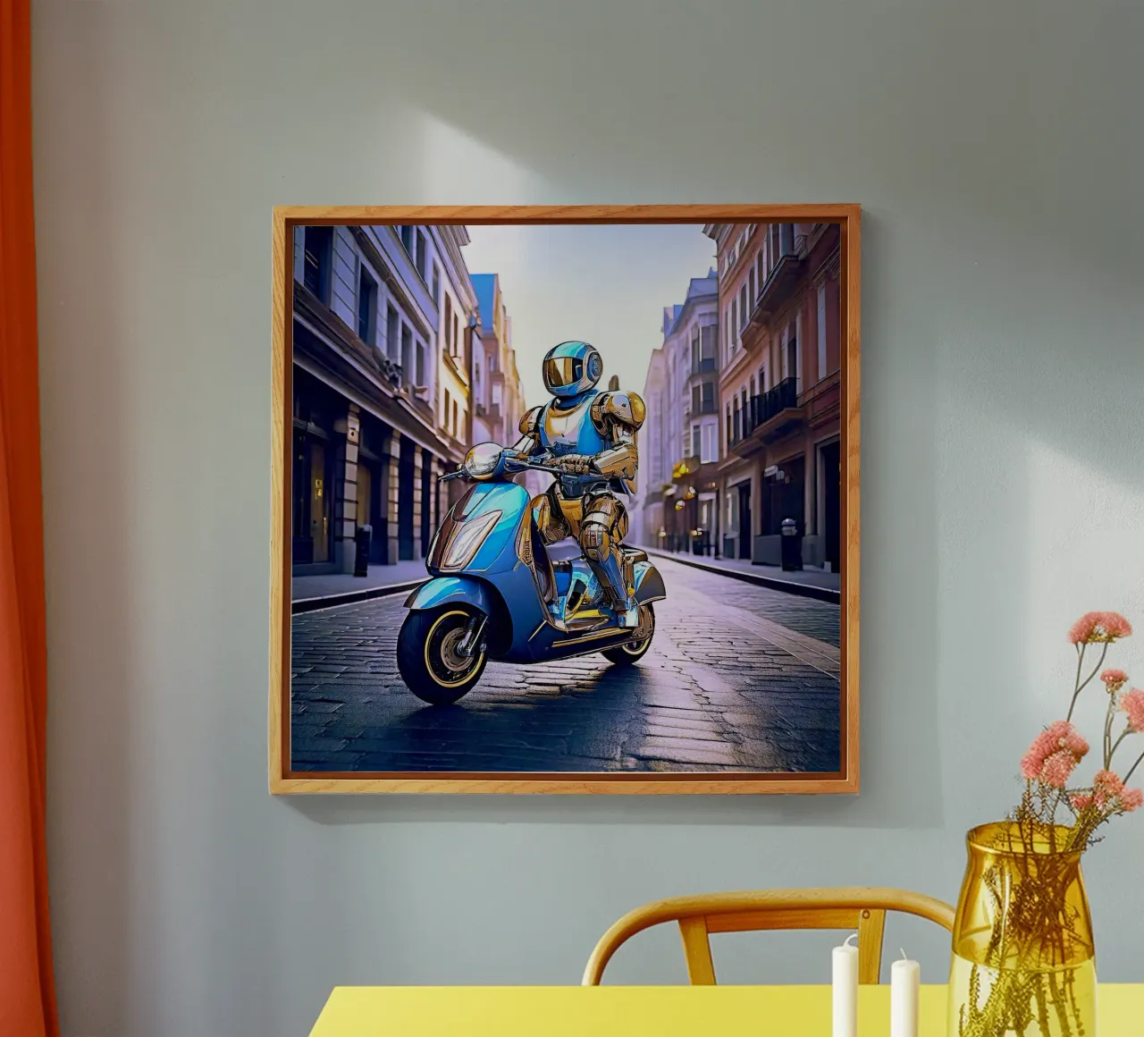 ROBOT EN SCOOTER BLEU. VIOLET plexiglass da Thierry vobmann photography