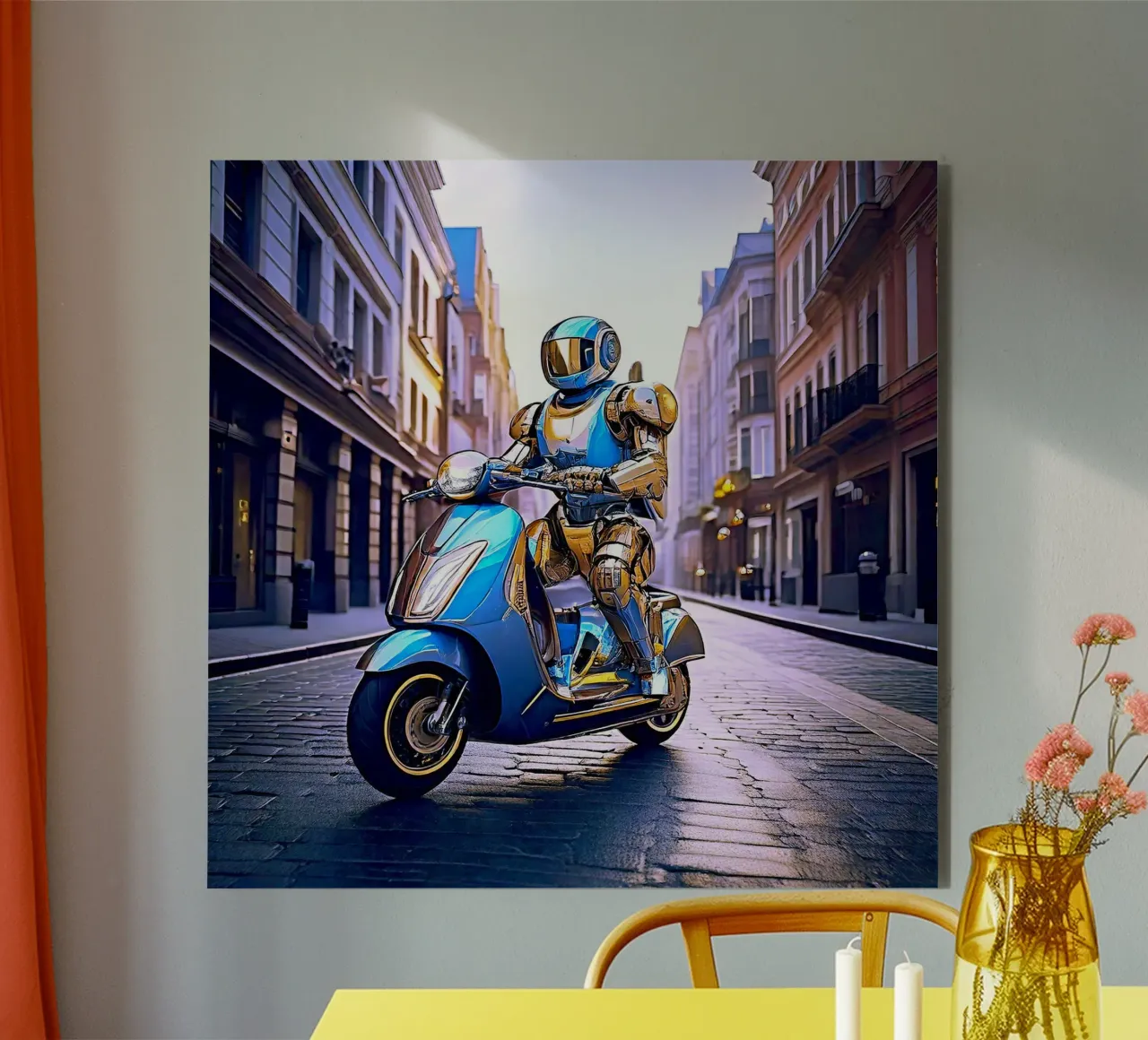 ROBOT EN SCOOTER BLEU. VIOLET alluminio dibond da Thierry vobmann photography