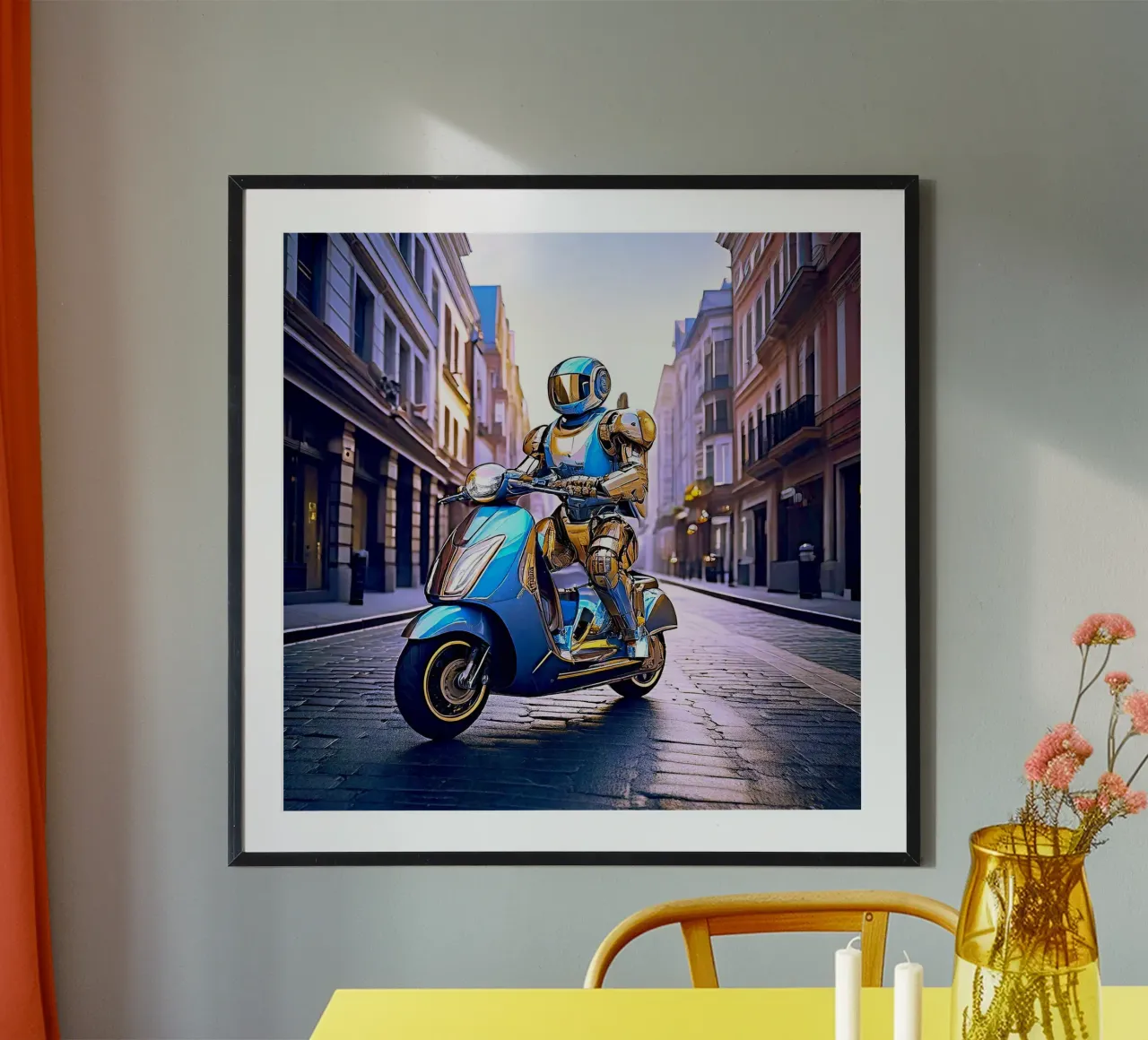 ROBOT EN SCOOTER BLEU. VIOLET carta hahnemühle da Thierry vobmann photography