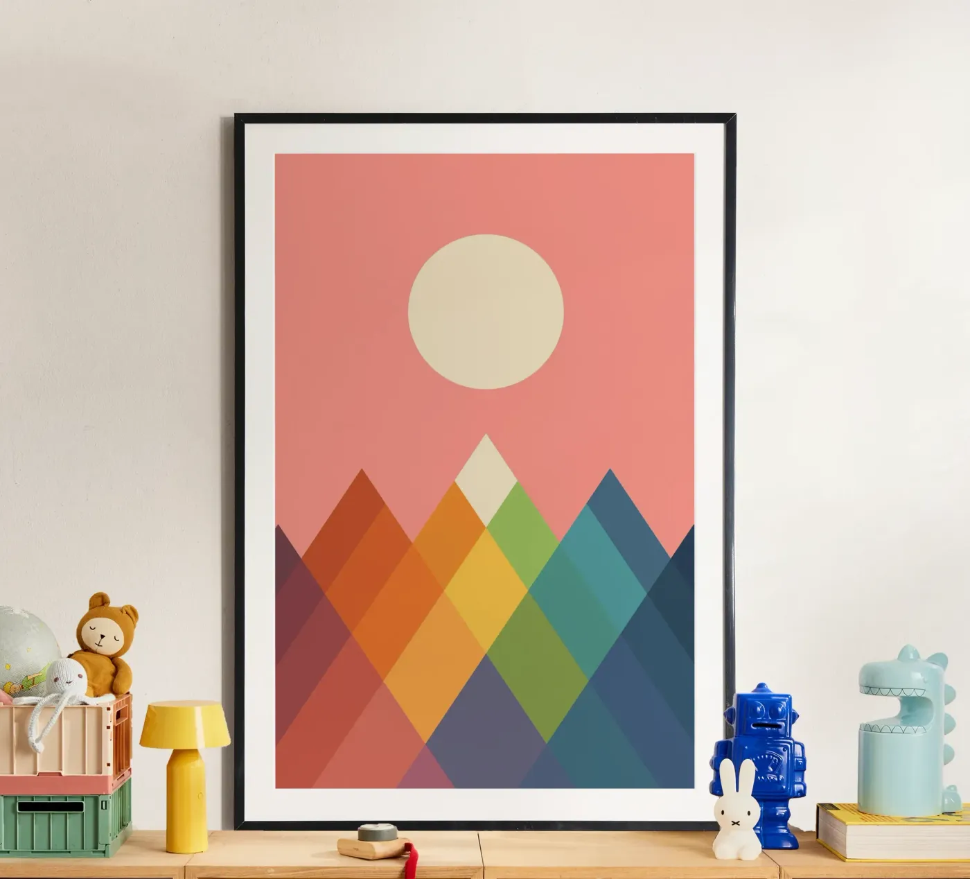 Regenbogengipfel Poster mit Holzrahmen von Andy Westface