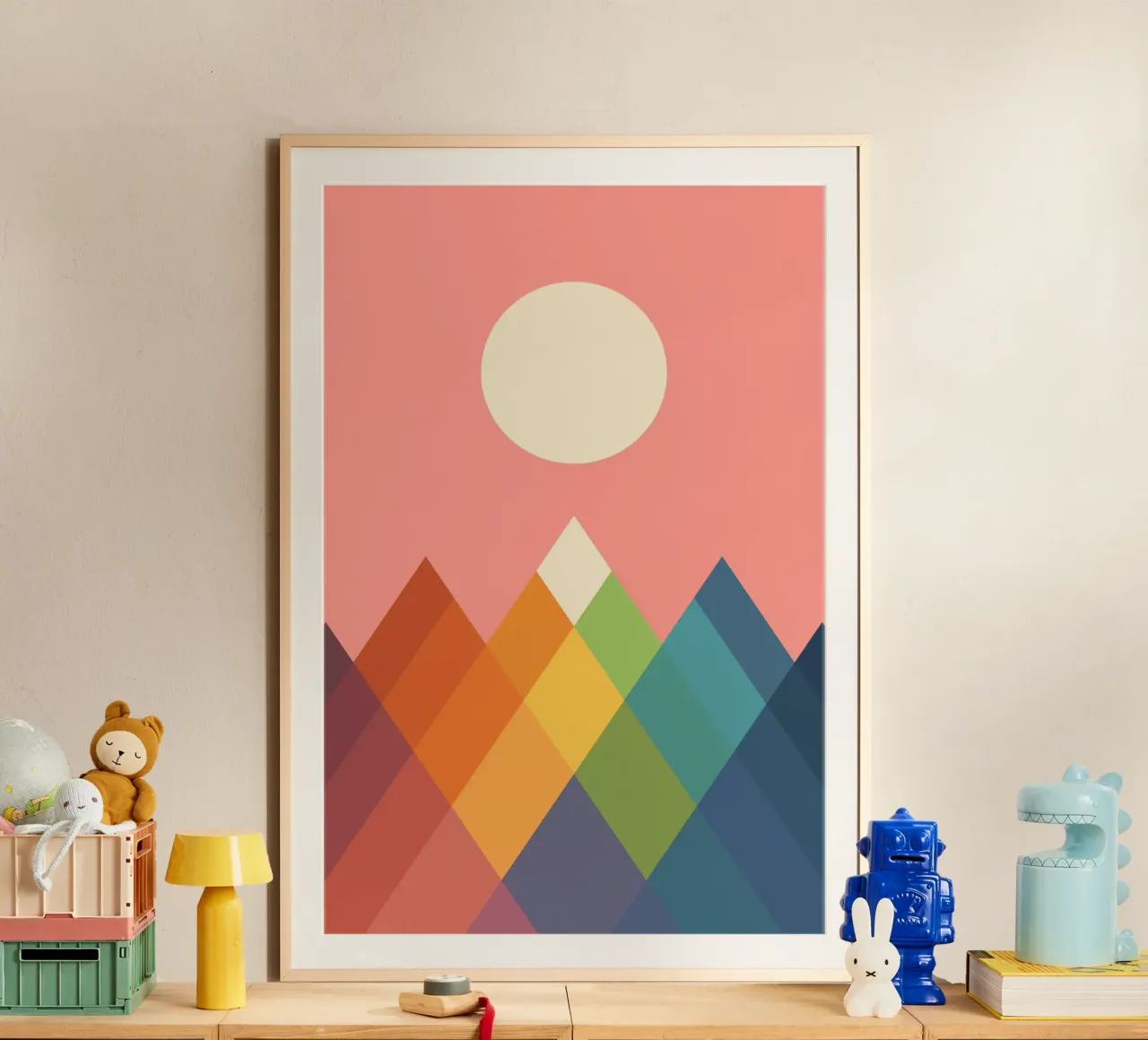 Regenbogengipfel Poster mit Holzrahmen von Andy Westface