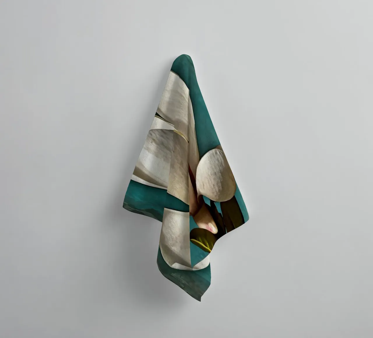 Elegant white magnolia blossom stands out against a textured towel by DesignDoodle