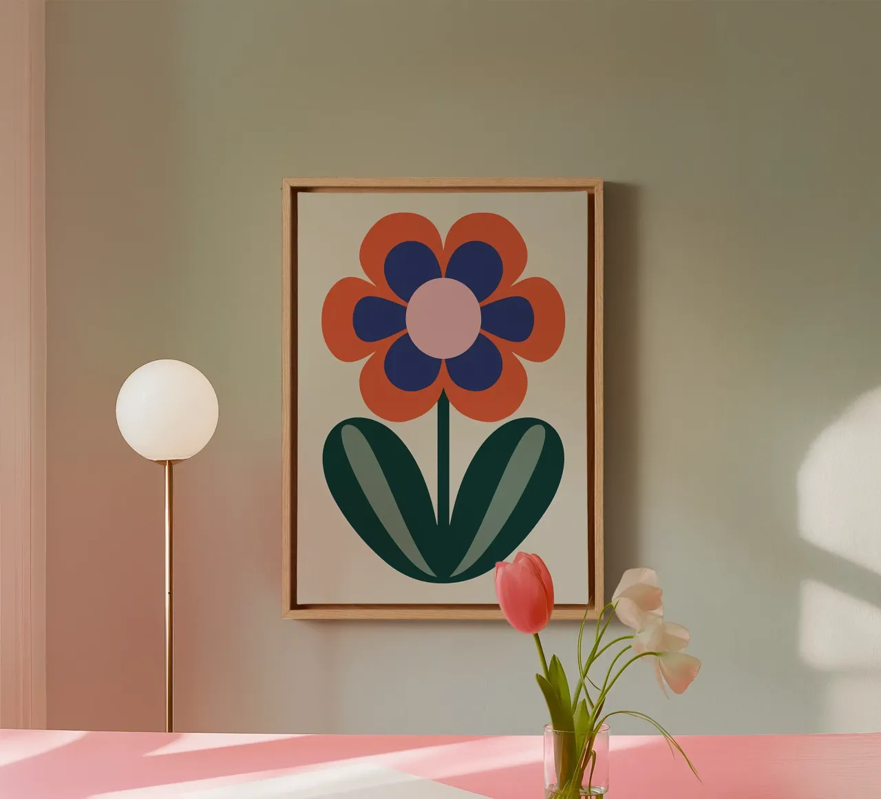 Speelse Retro Volksbloem canvas met Baklijst van diedrich