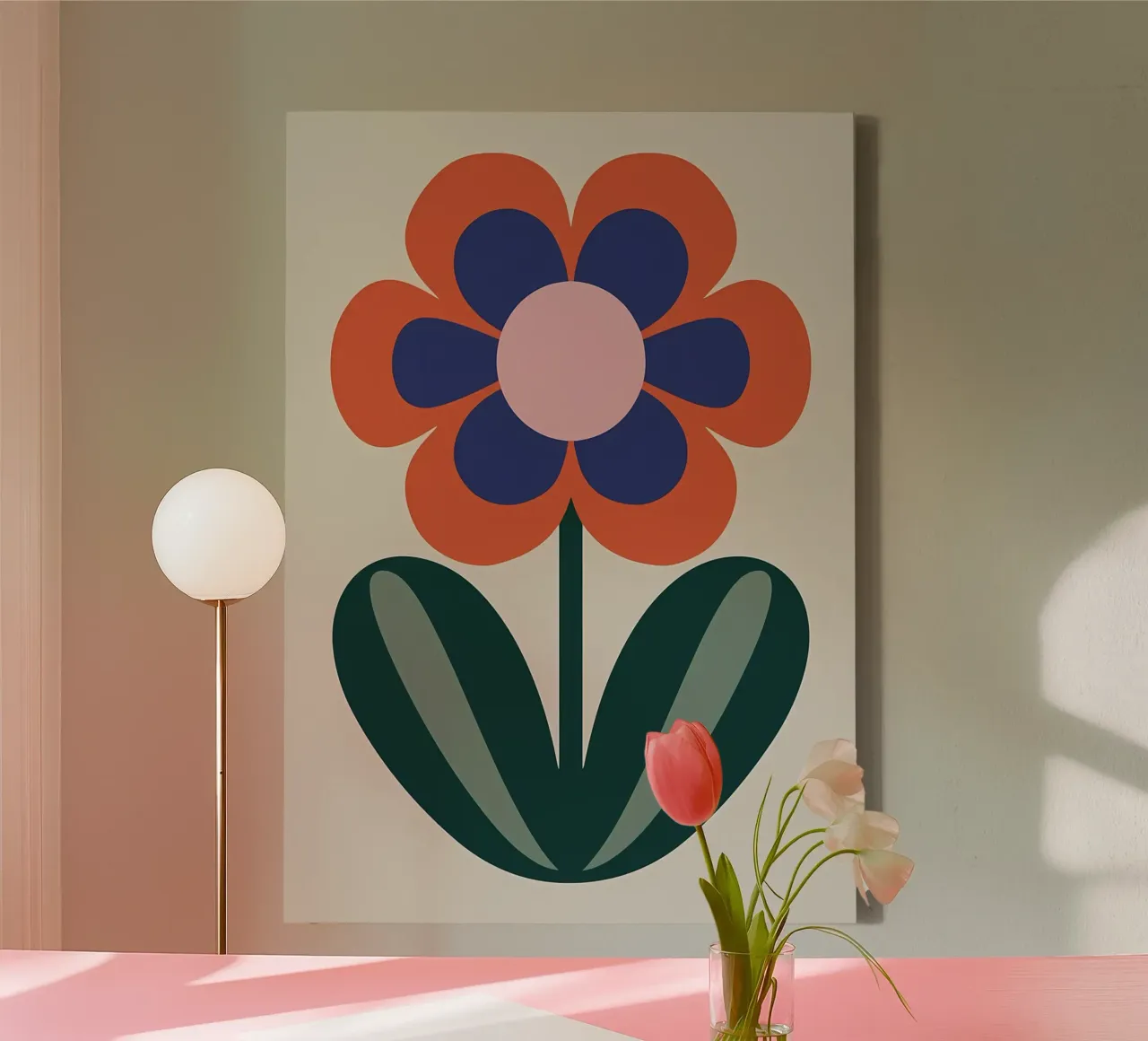 Speelse Retro Volksbloem canvas met Baklijst van diedrich