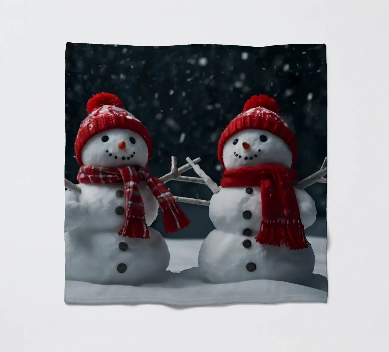 alegres muñecos de nieve con bufandas y gorros rojos de pie juntos manta de franela de DesignDoodle