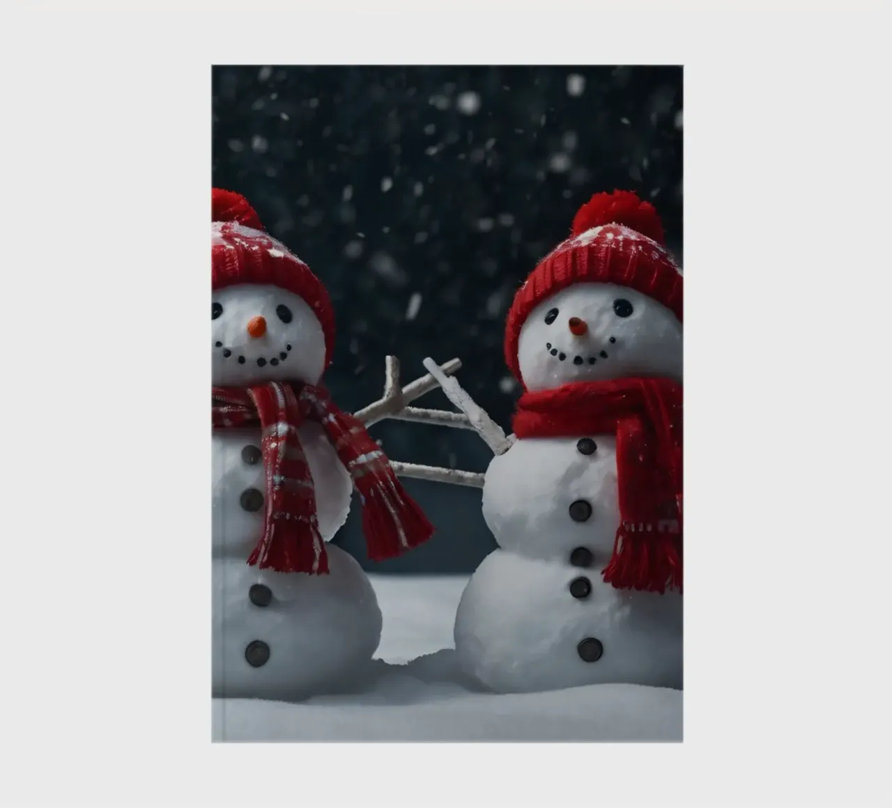 alegres muñecos de nieve con bufandas y gorros rojos de pie juntos cuaderno de DesignDoodle