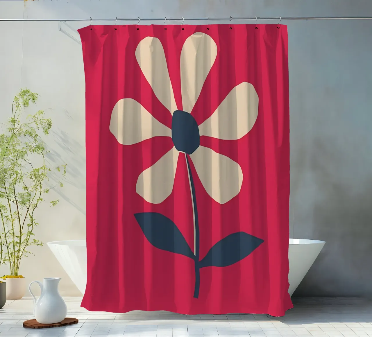 Retro Gänseblümchen Blume in Rot Duschvorhang von diedrich