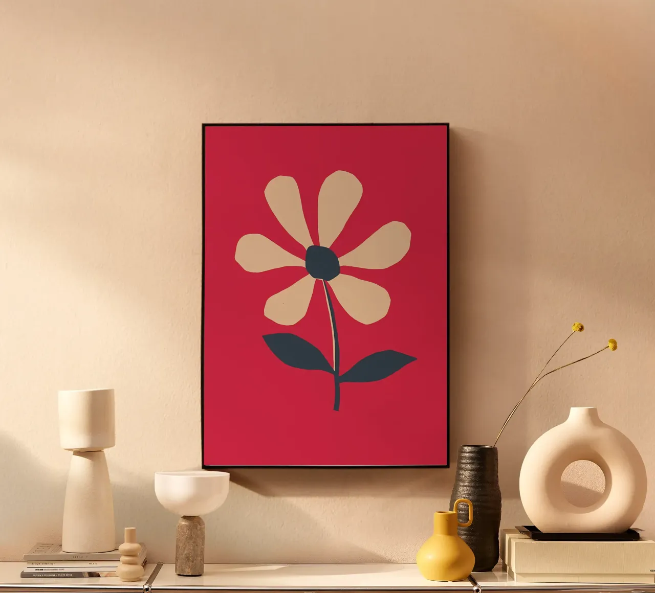 Fiore retrò a forma di margherita in rosso alluminio dibond da diedrich