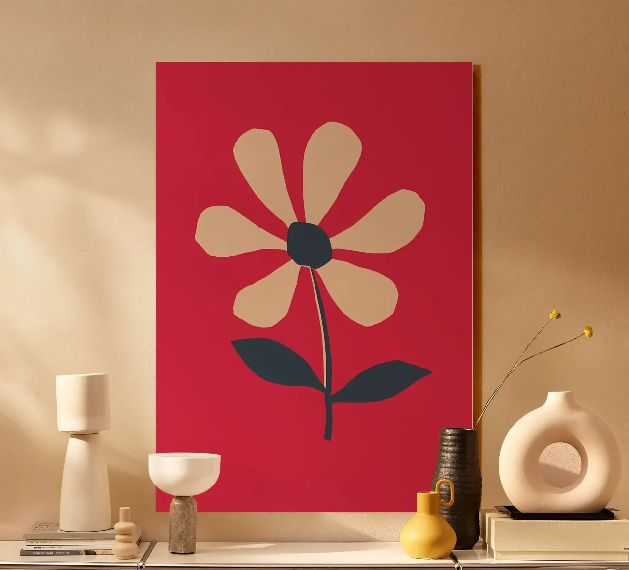 Fiore retrò a forma di margherita in rosso alluminio dibond da diedrich