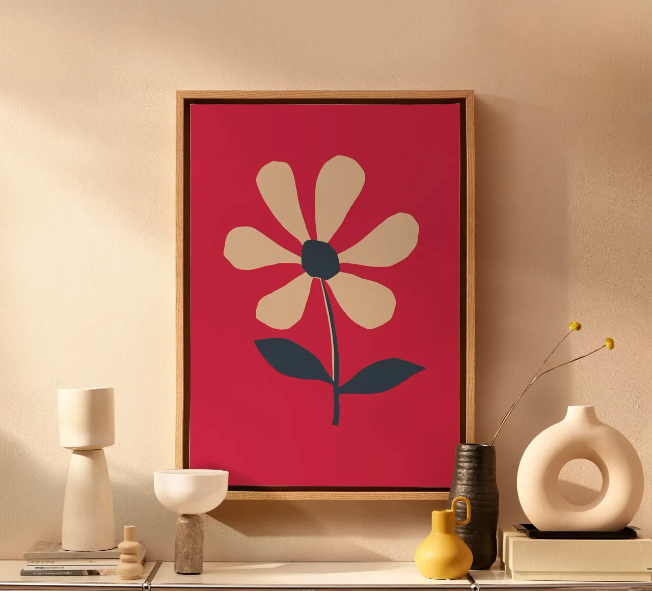 Retro Daisy Flower in Red canvas by diedrich