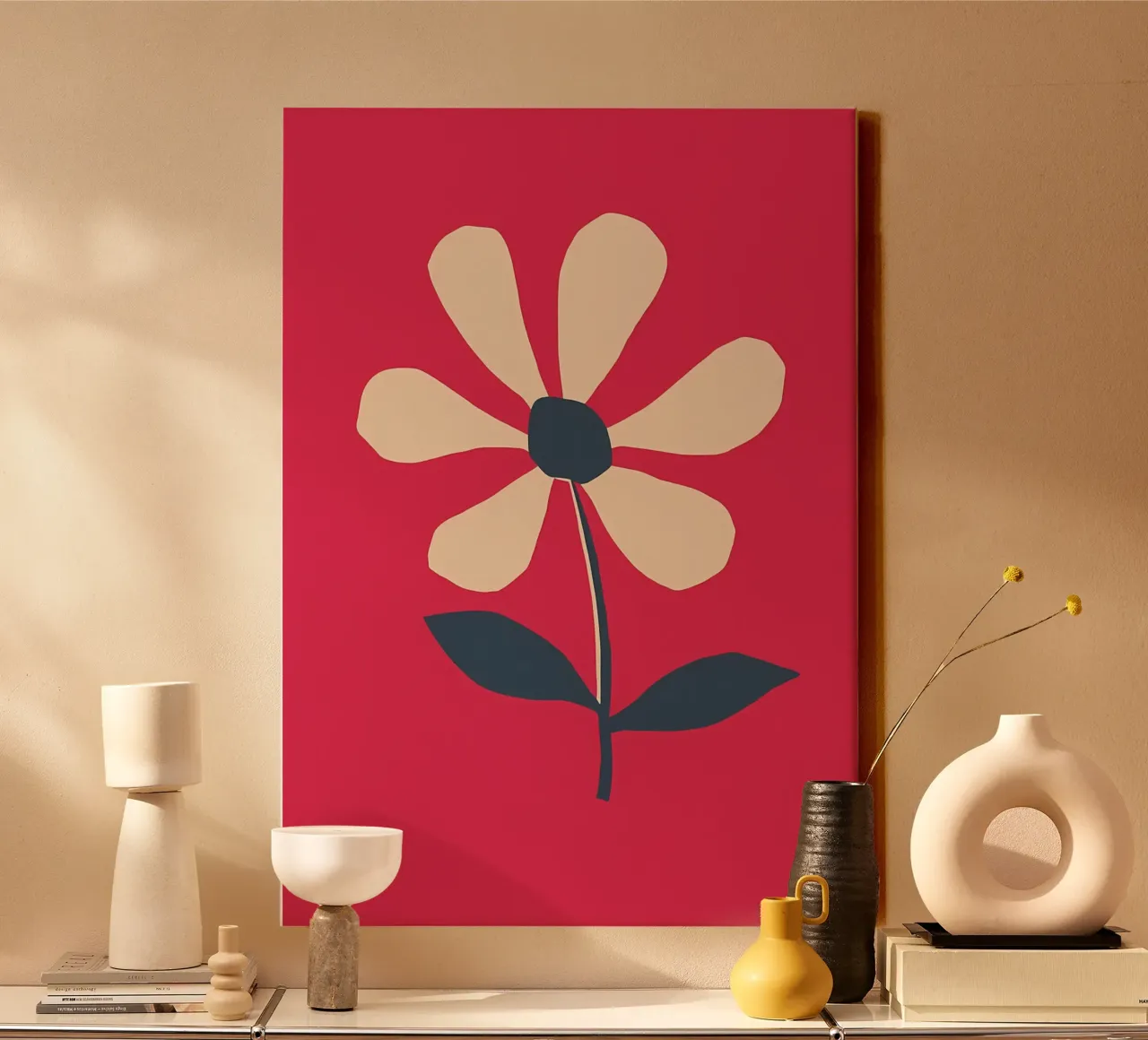 Retro Daisy Flower in Red canvas by diedrich