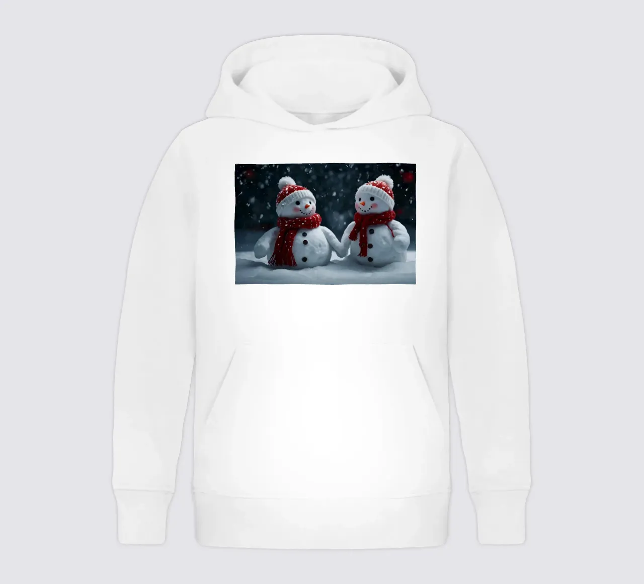 Dos alegres muñecos de nieve con gorros y bufandas rojas y blancas sudadera con capucha para niño de DesignDoodle