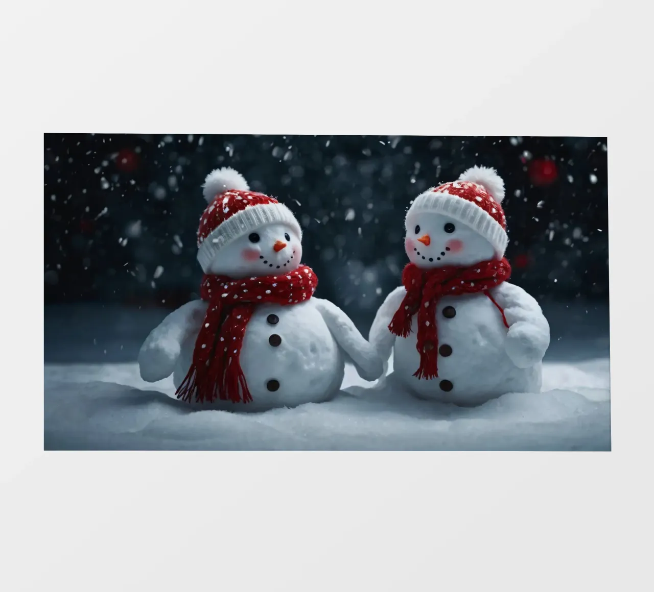 Dos alegres muñecos de nieve con gorros y bufandas rojas y blancas papel para pared de DesignDoodle