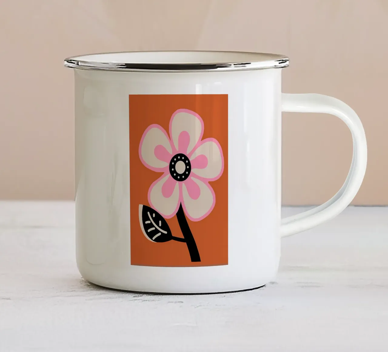 Estetica groovy retro flower anni '70 in rosa e arancione tazza in smalto da diedrich