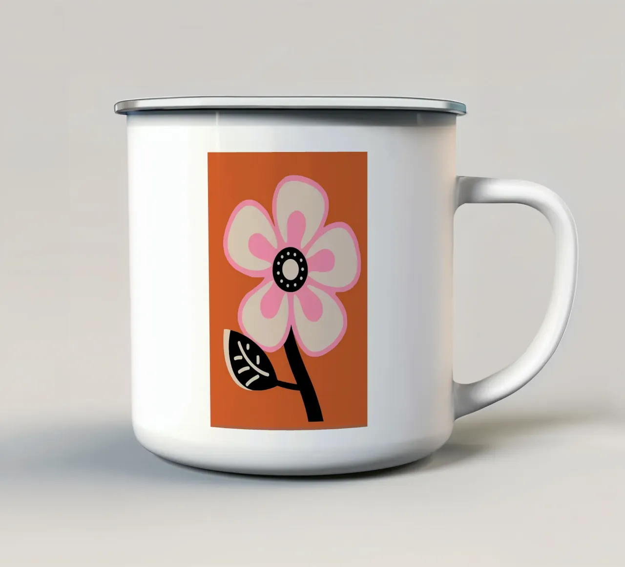 Estetica groovy retro flower anni '70 in rosa e arancione tazza in smalto da diedrich
