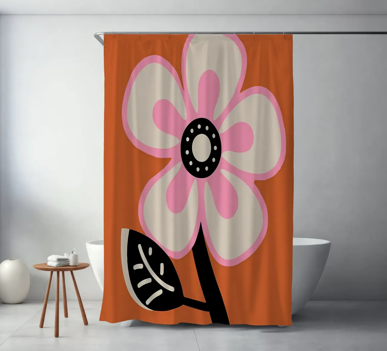 Groovy Retro Flower 70er Jahre Ästhetik in Pink und Orange Duschvorhang von diedrich