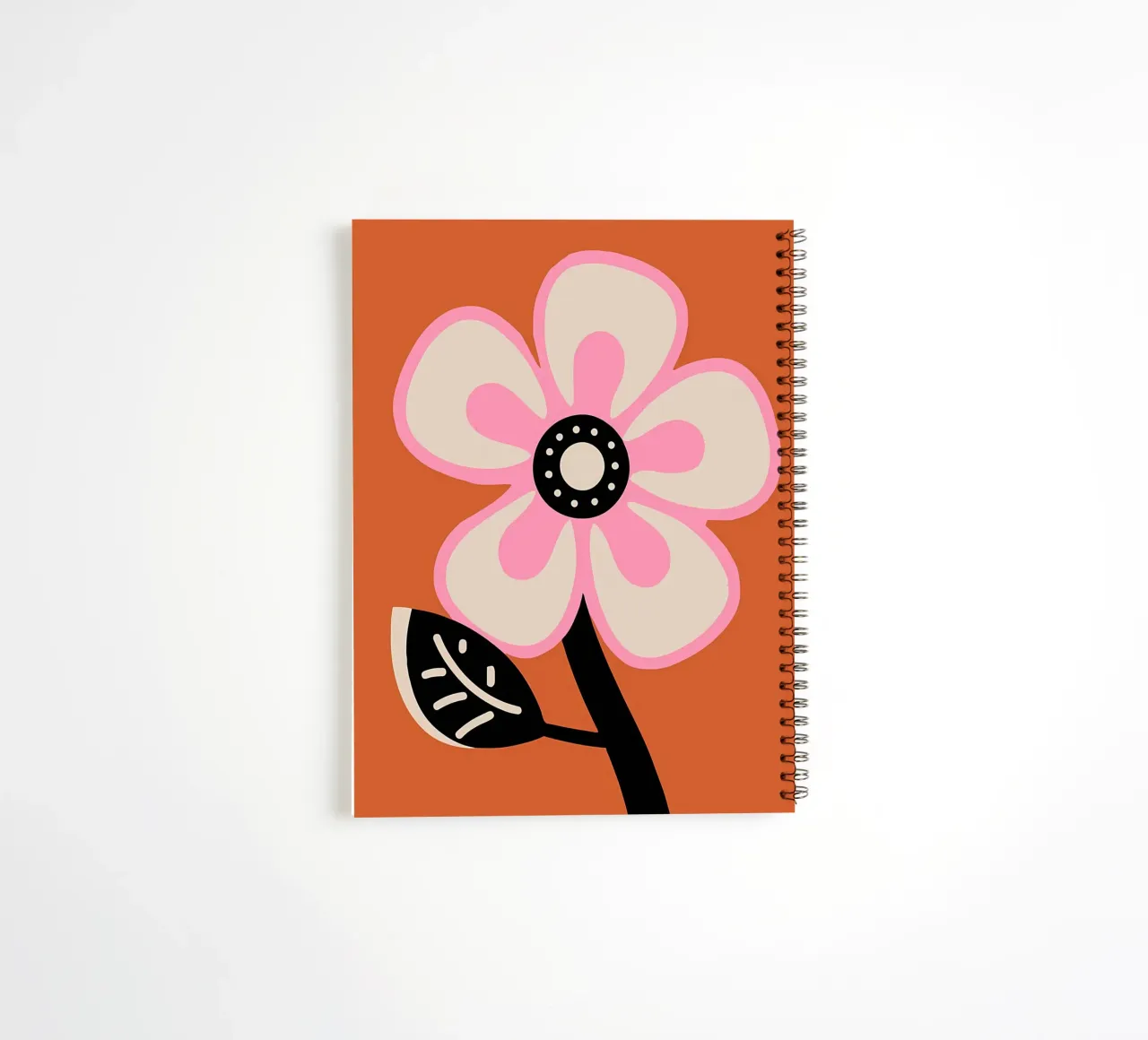 Groovy Retro Flower Estética años 70 en rosa y naranja cuaderno de espiral de diedrich