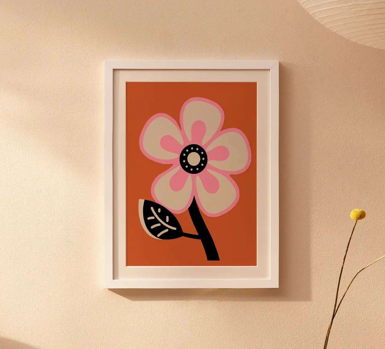 Estetica groovy retro flower anni '70 in rosa e arancione carta hahnemühle da diedrich