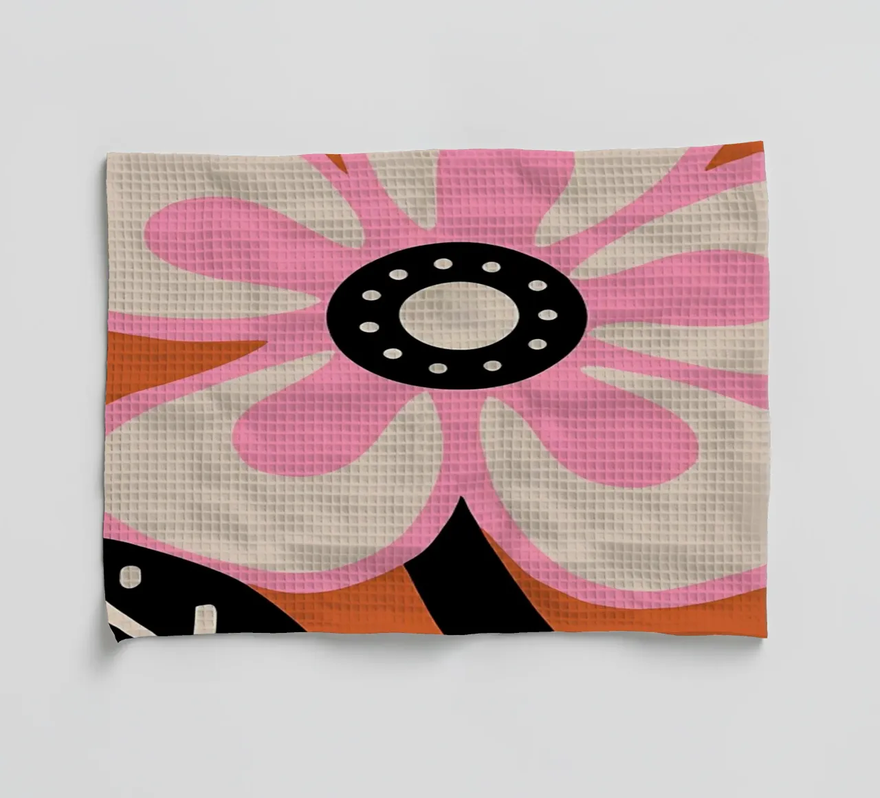 Groovy Retro Flower 70s Aesthetic in Pink and Orange tea towel by diedrich