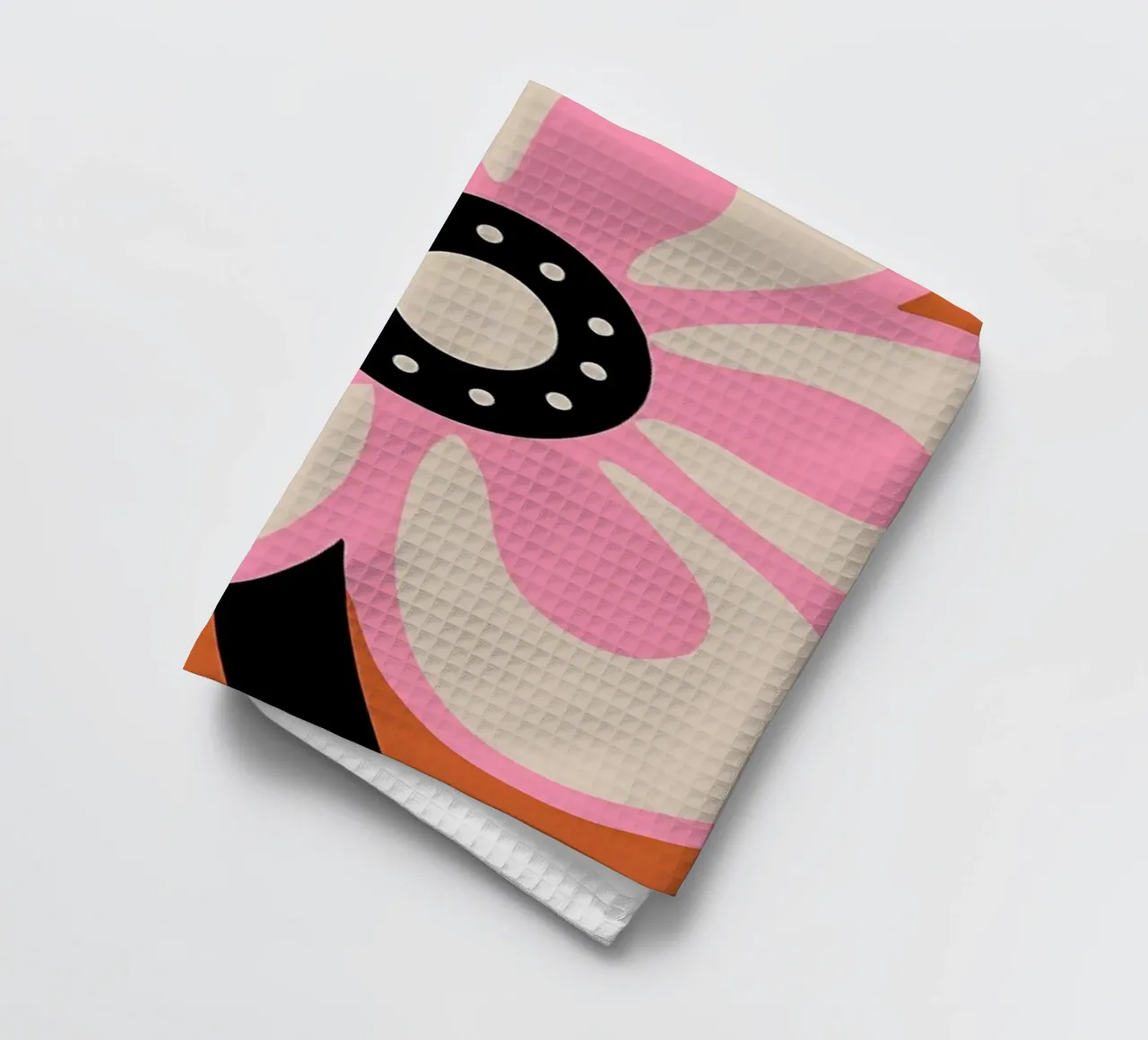 Groovy Retro Flower 70s Aesthetic in Pink and Orange tea towel by diedrich