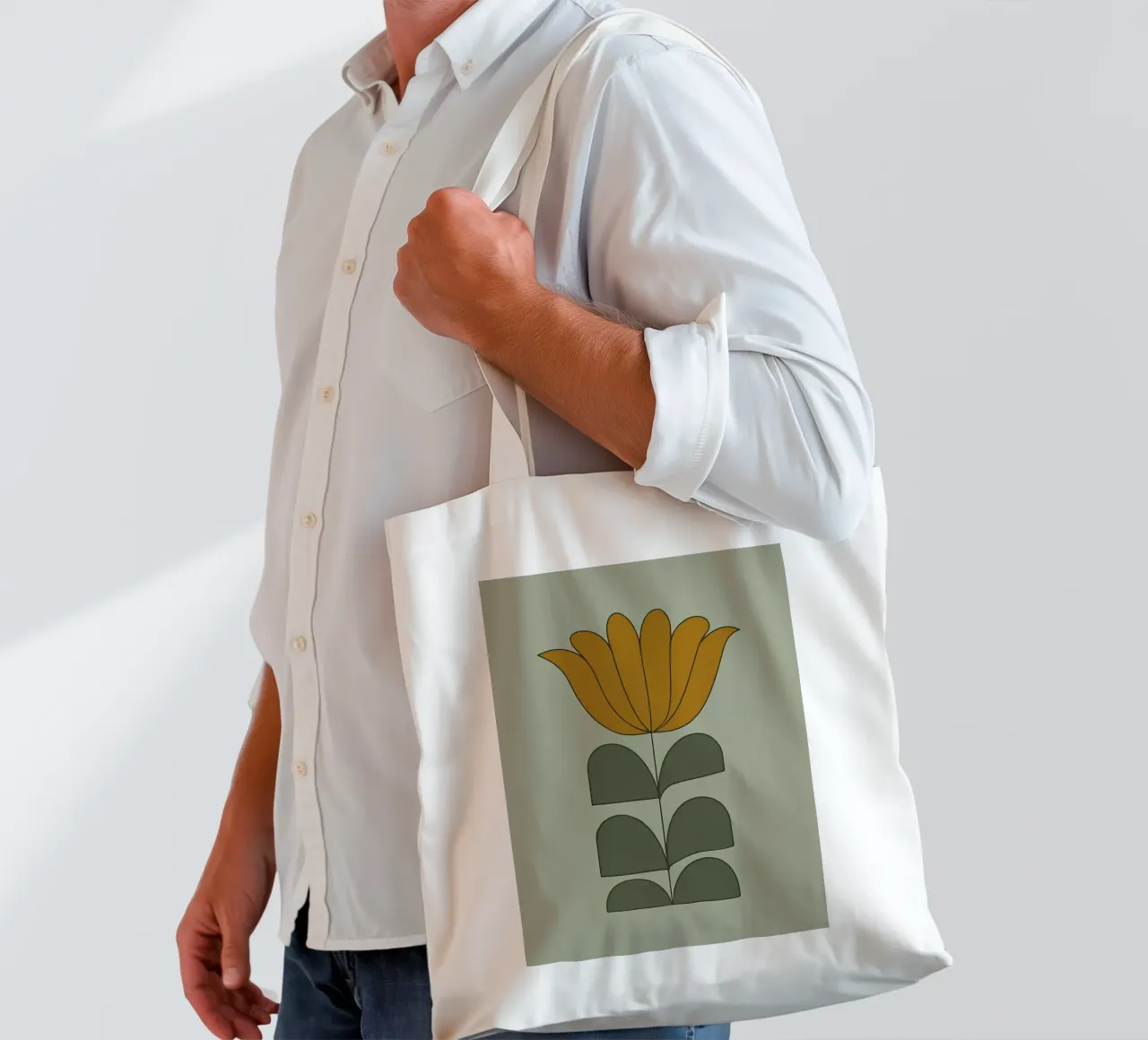 Fiore retrò minimalista di metà secolo moderno botanico in salvia borsa in juta da diedrich
