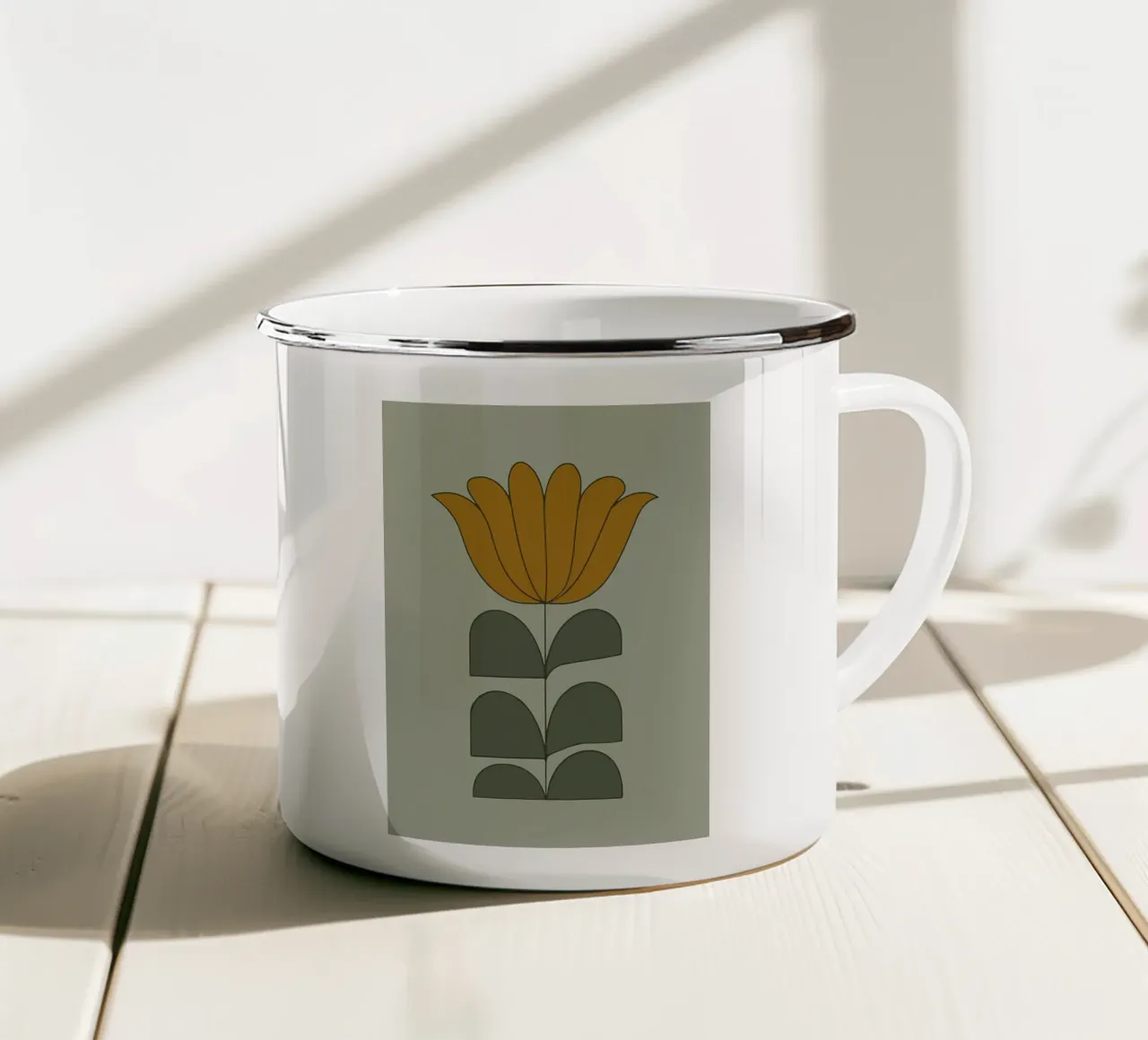 Fiore retrò minimalista di metà secolo moderno botanico in salvia tazza in smalto da diedrich