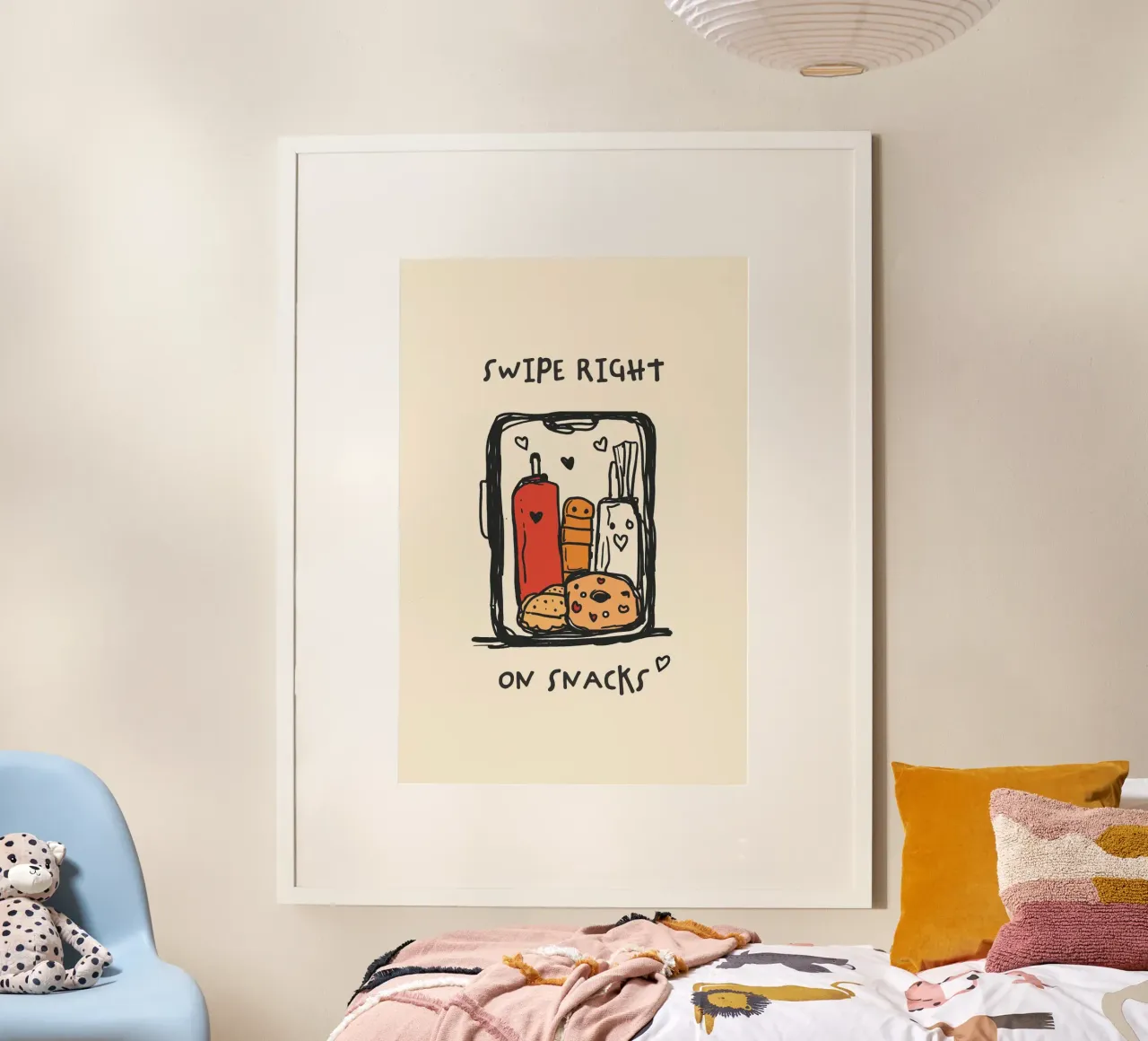 Streichen Sie nach rechts auf Snacks Funny Whimsical Hand Drawn Kitchen Poster von Farlane